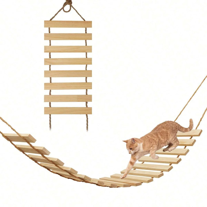 Natural Wood Cat Ladder – Wall Mounted with Sisal Rope
