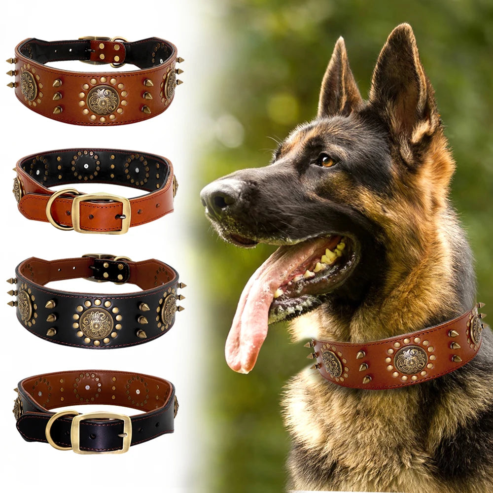 Spiked Leather Dog Collar – Heavy Duty & Adjustable