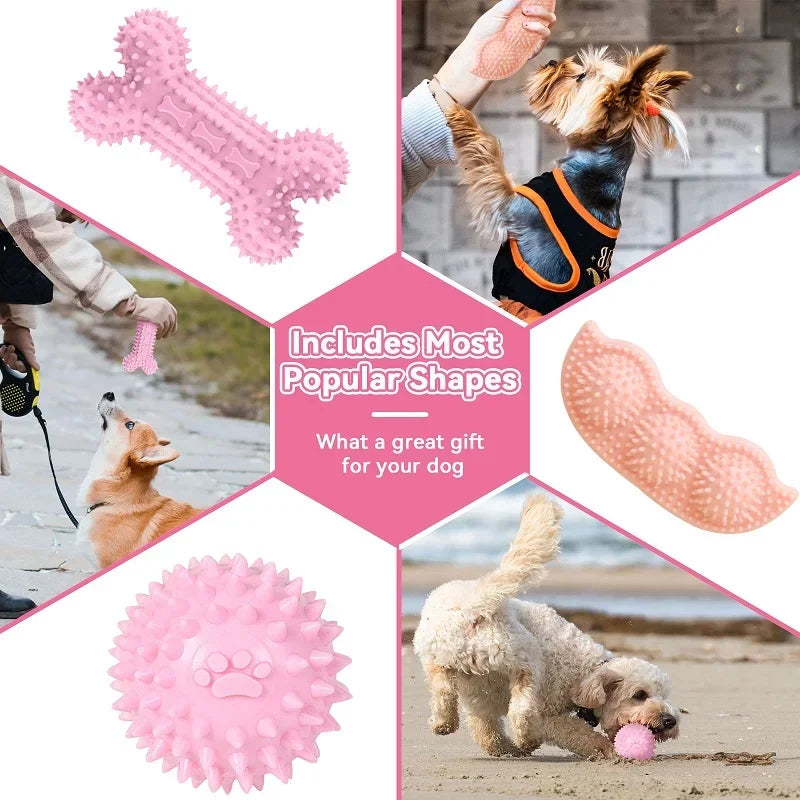 Pink Dog Chew Toy Set – 3-Pack with Teeth Cleaning
