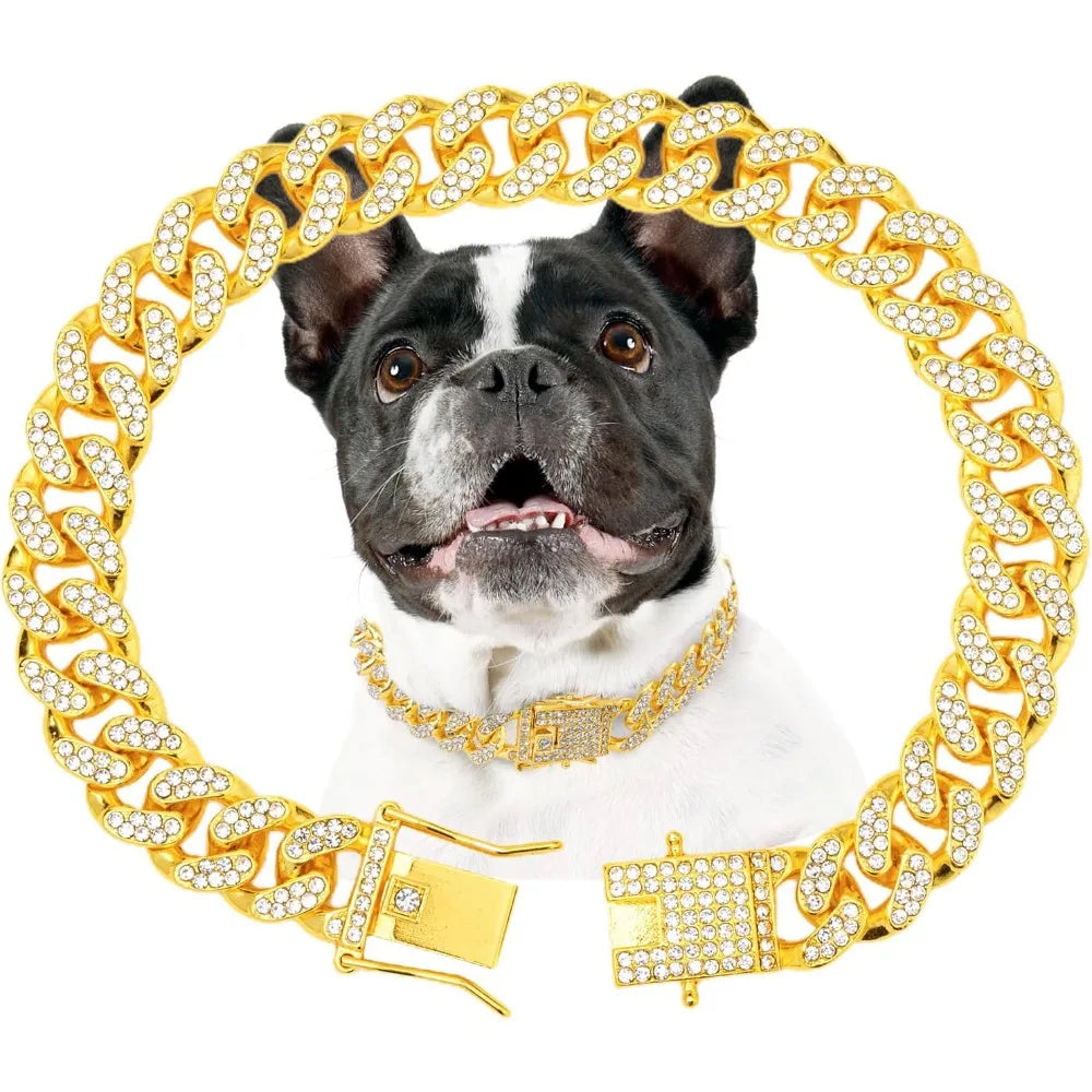 Rhinestone Dog Collar – Gold Plated & Secure Clasp