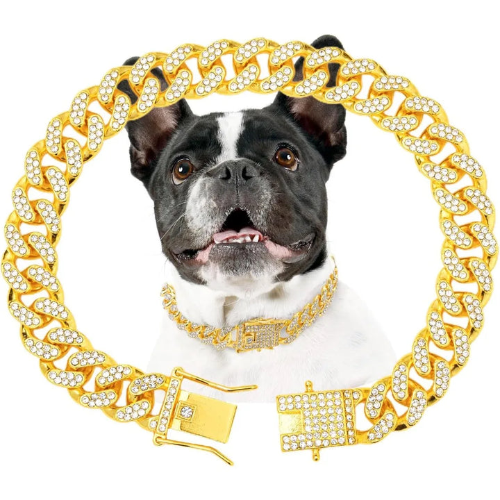 Rhinestone Dog Collar – Gold Plated & Secure Clasp