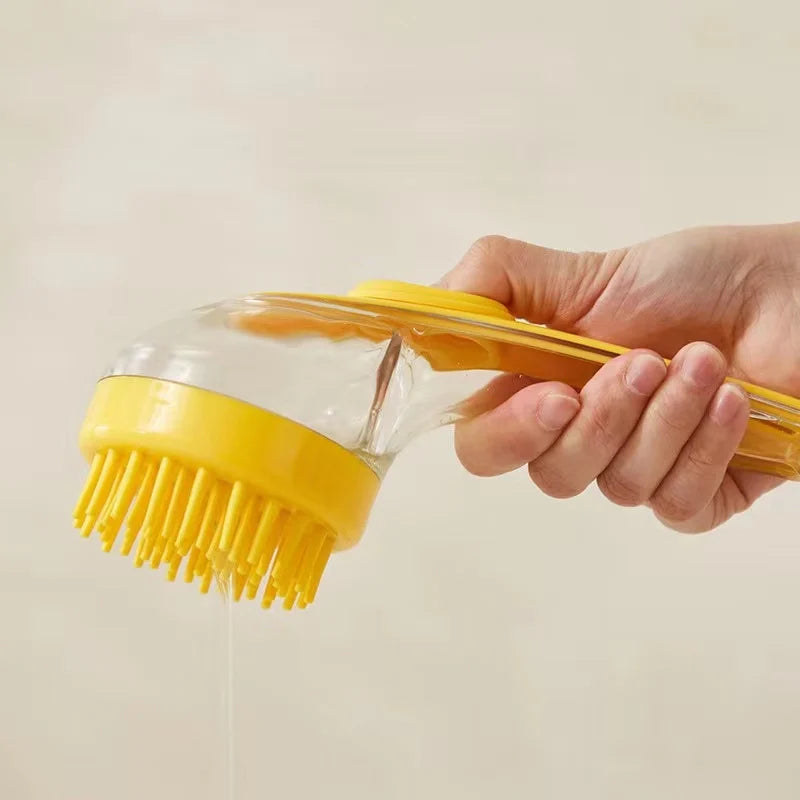 Long Handle Pet Bath Brush – Shampoo Dispenser & Silicone