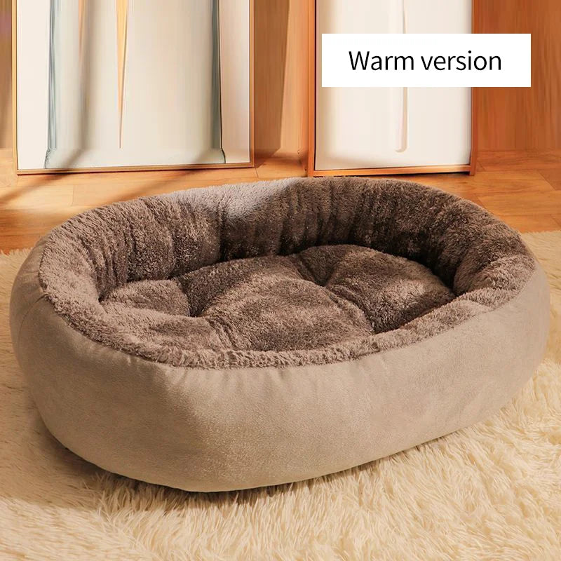 Oval Plush Pet Bed – Raised Rim & Anti-Slip