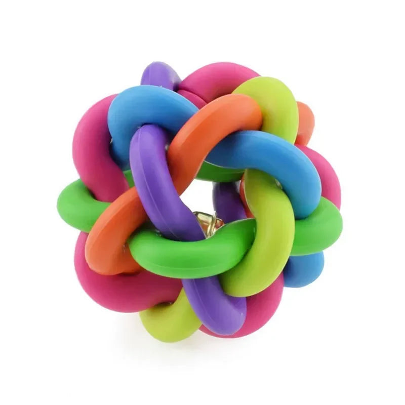 Rainbow Dog Ball with Bell – Interactive Rubber Fetch Toy for Dogs & Cats