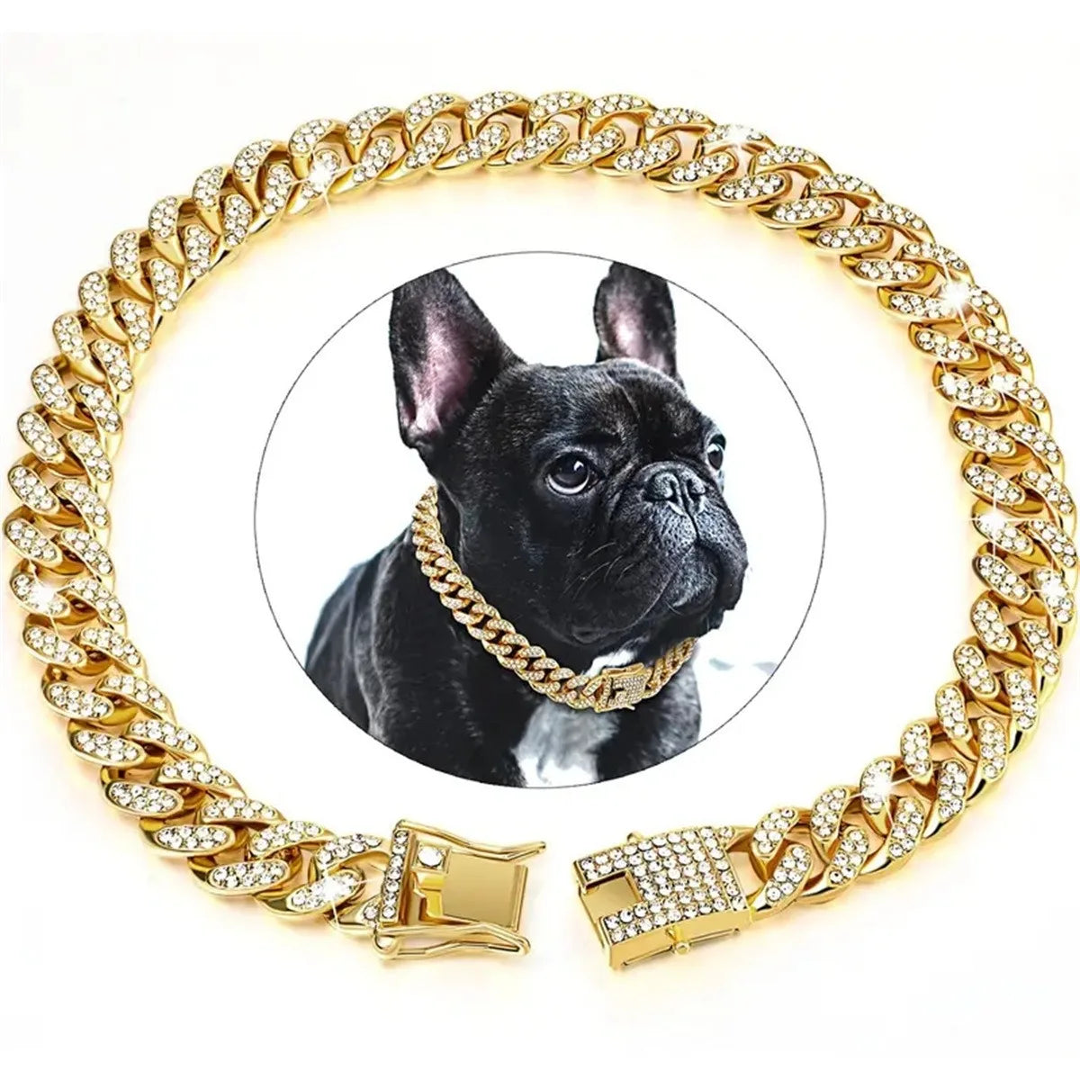 Rhinestone Dog Collar – Gold Plated & Secure Clasp
