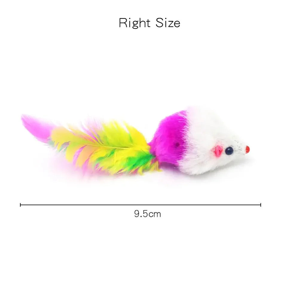 Rabbit Fur Cat Toy – Realistic Mouse with Rainbow Tail