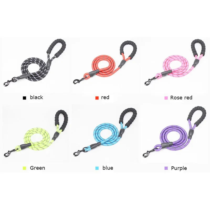 Reflective Dog Leash – 1.5m Nylon with Padded Handle