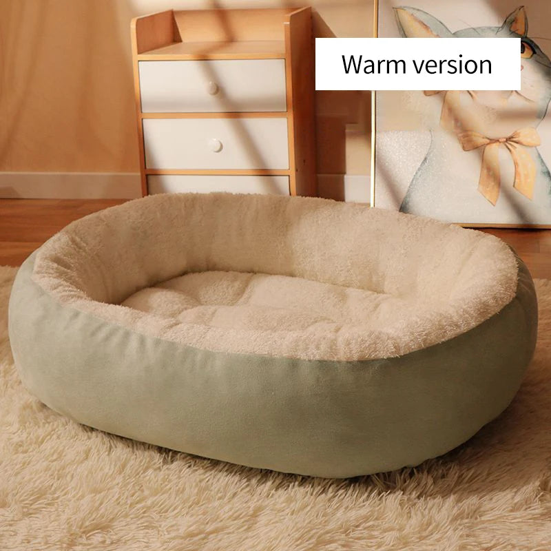 Oval Plush Pet Bed – Raised Rim & Anti-Slip