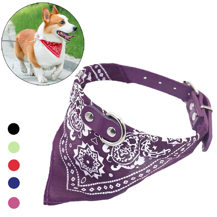 PU Cat Dog Collar with Scarf – Adjustable & Cute