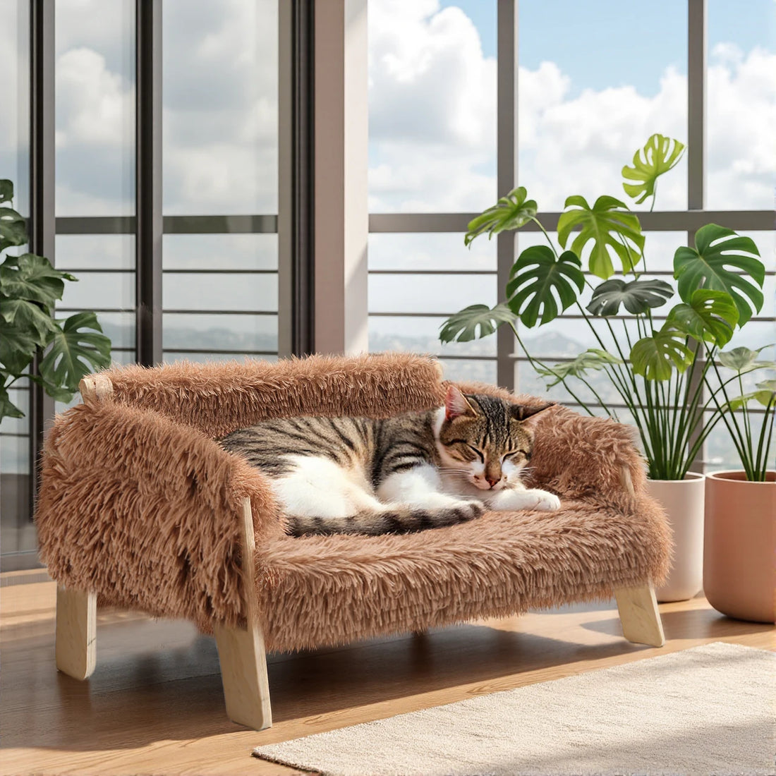 Elevated Cat Bed – Wooden Legs & Removable Cover