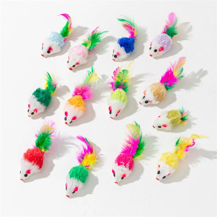 Rabbit Fur Cat Toy – Realistic Mouse with Rainbow Tail