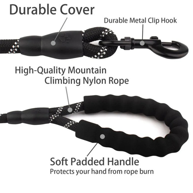 Reflective Dog Leash – 1.5m Nylon with Padded Handle