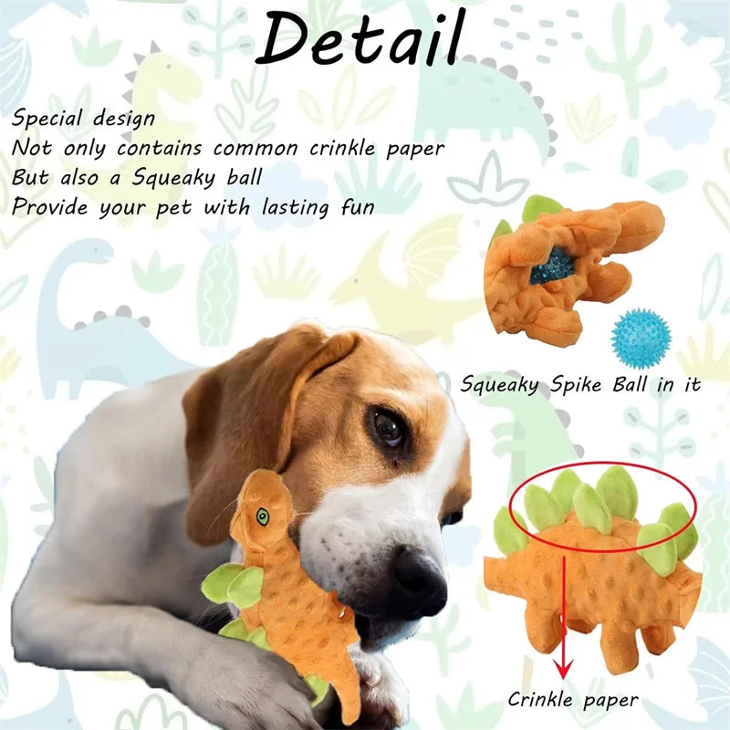 Squeaky Plush Dinosaur Dog Toy – Stuffing-Free Interactive Chew Toy