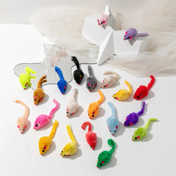 Rabbit Fur Cat Toy – Realistic Mouse with Rainbow Tail