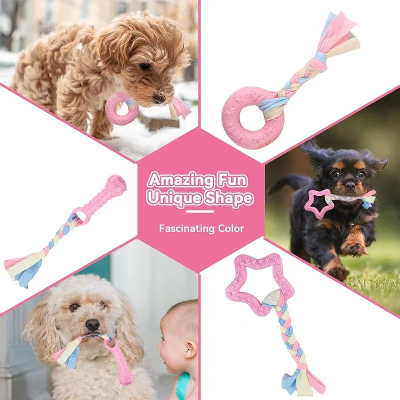 Pink Dog Chew Toy Set – 3-Pack with Teeth Cleaning
