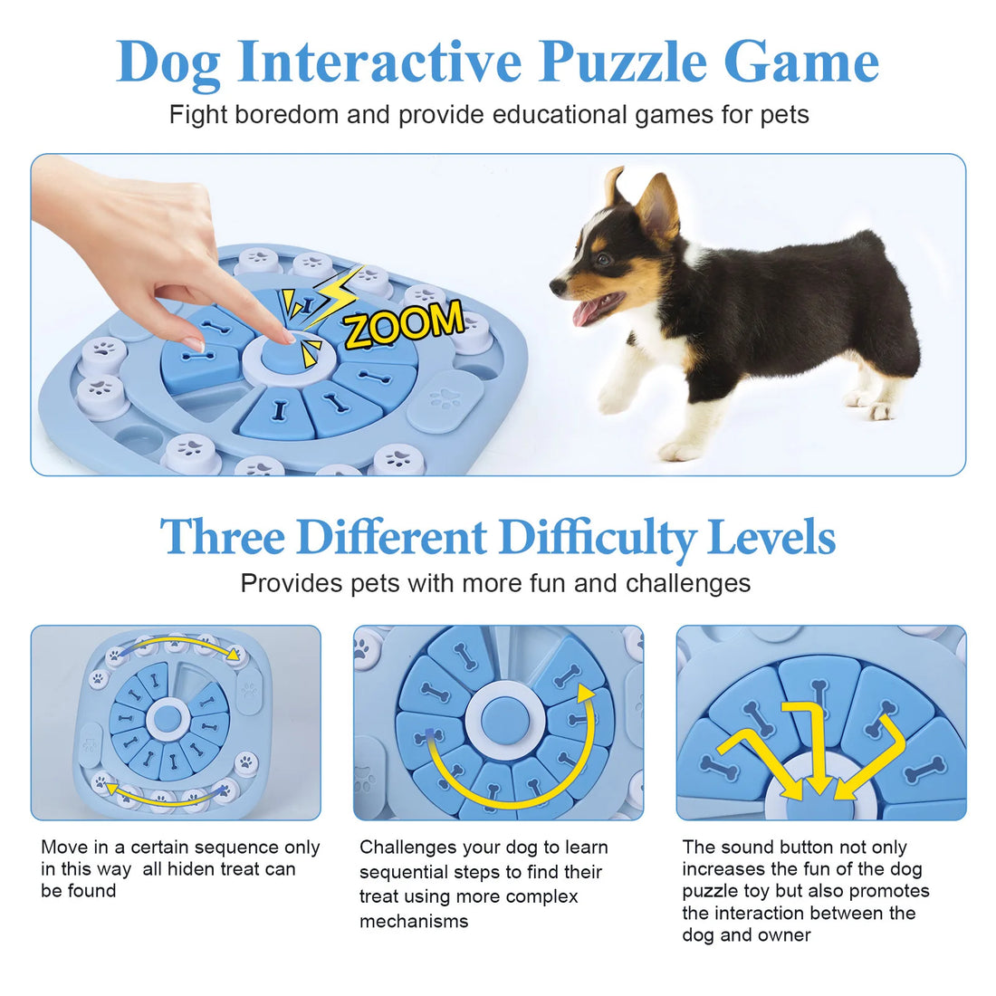 Dog Puzzle Toy – IQ Training Slow Feeder with Squeak Button