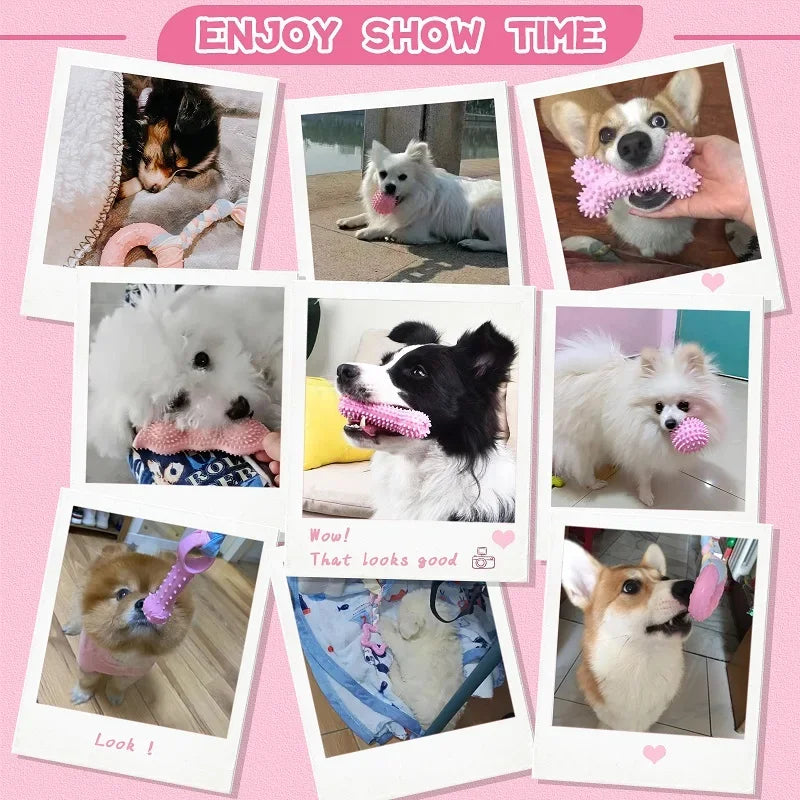 Pink Dog Chew Toy Set – 3-Pack with Teeth Cleaning