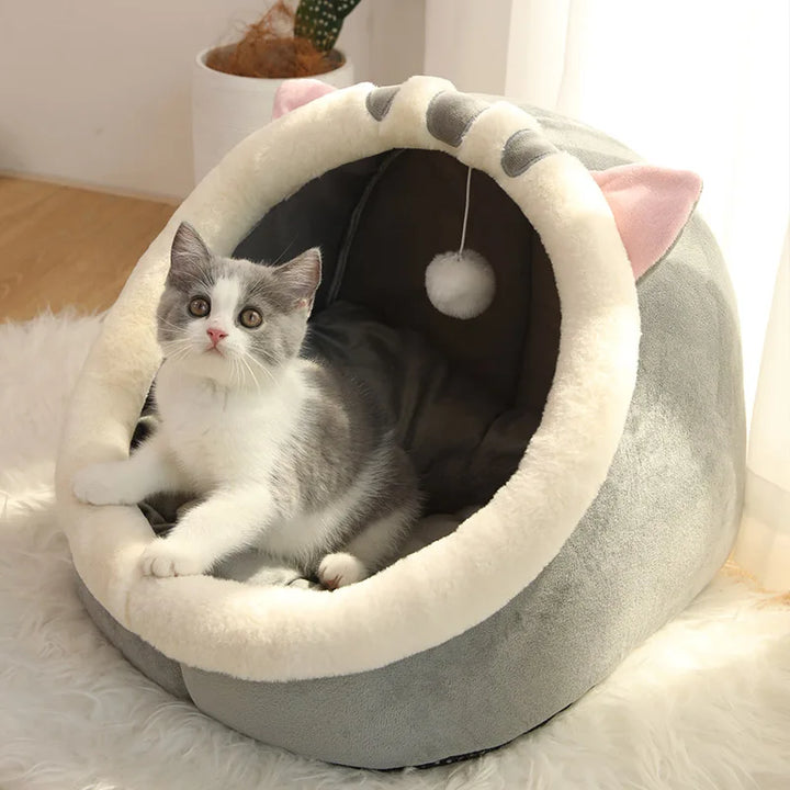 Cartoon Cat Cave Bed – Foldable & Washable with Animal Ears