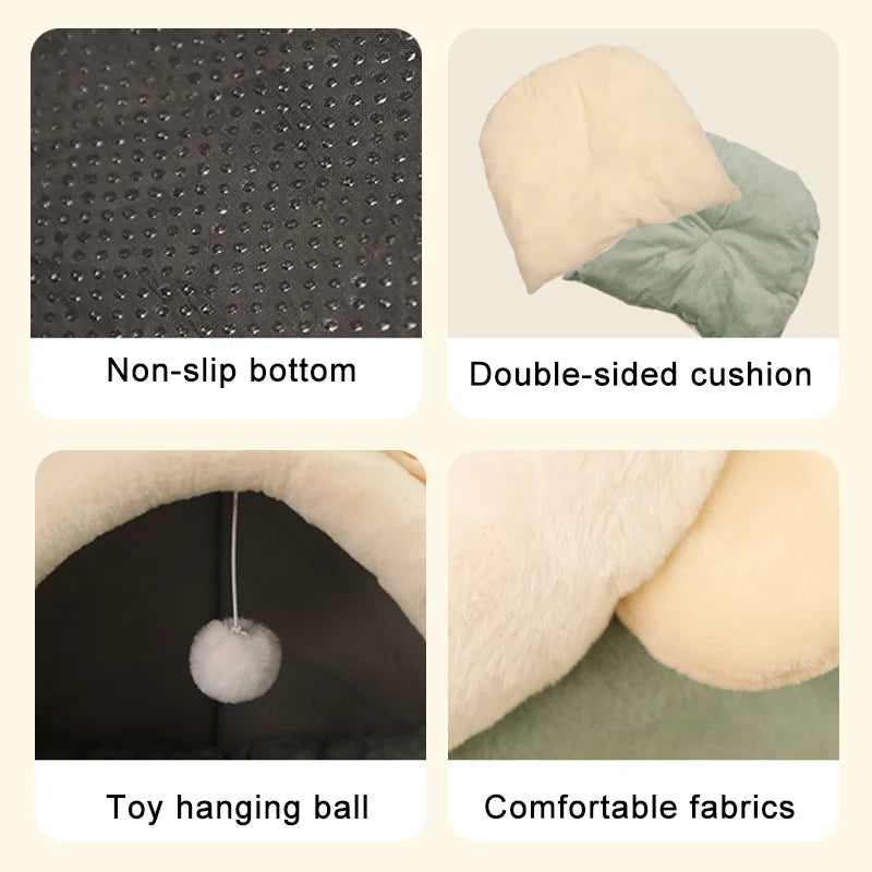 Cartoon Cat Cave Bed – Foldable & Washable with Animal Ears