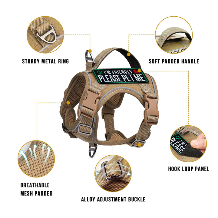 Tactical Dog Harness – Padded Handle & 4-Point Adjustable
