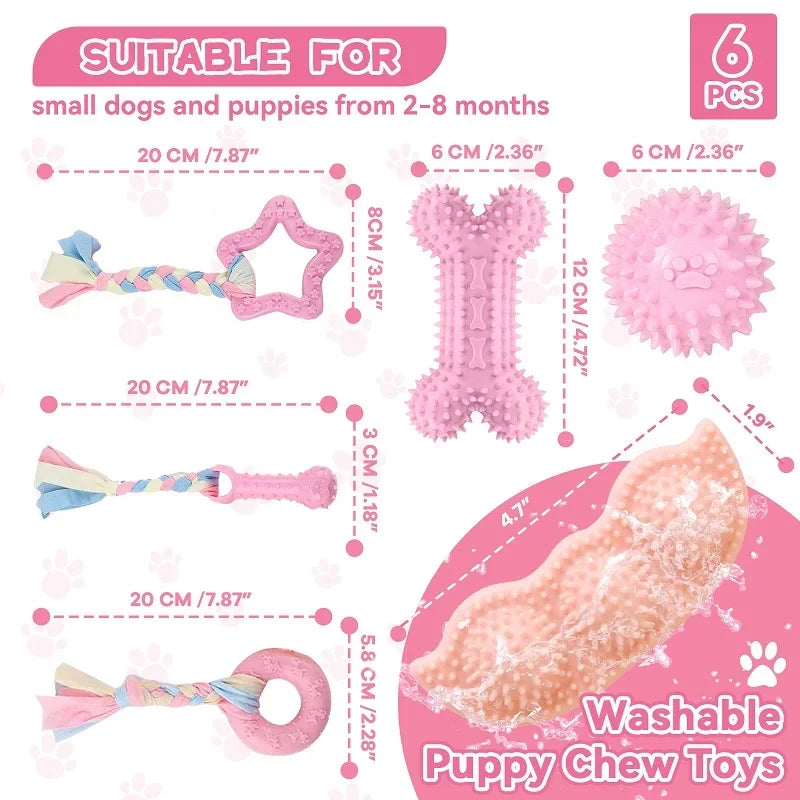 Pink Dog Chew Toy Set – 3-Pack with Teeth Cleaning
