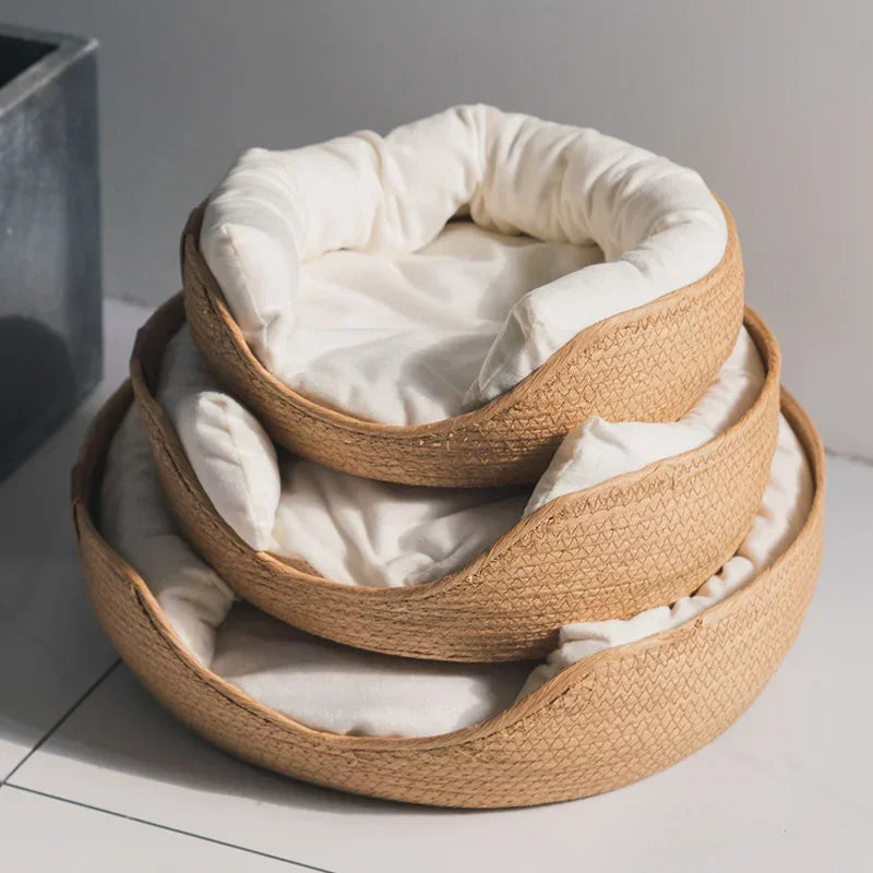 Handwoven Bamboo Pet Bed – Breathable with Waterproof Cushion