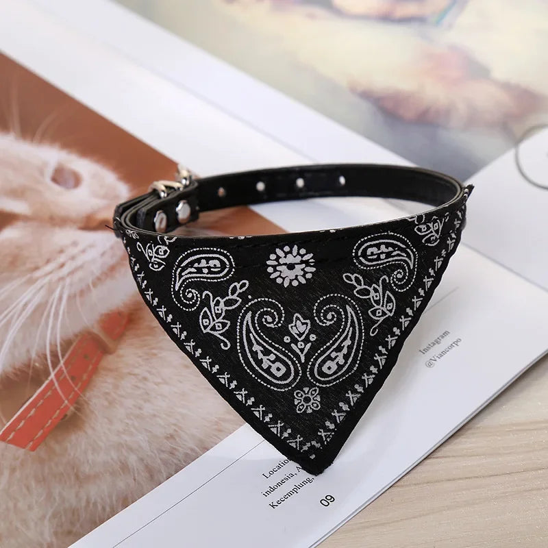 PU Cat Dog Collar with Scarf – Adjustable & Cute