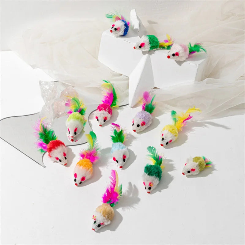 Rabbit Fur Cat Toy – Realistic Mouse with Rainbow Tail