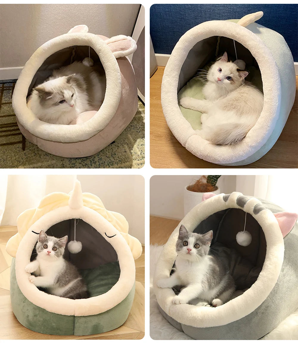 Cartoon Cat Cave Bed – Foldable & Washable with Animal Ears