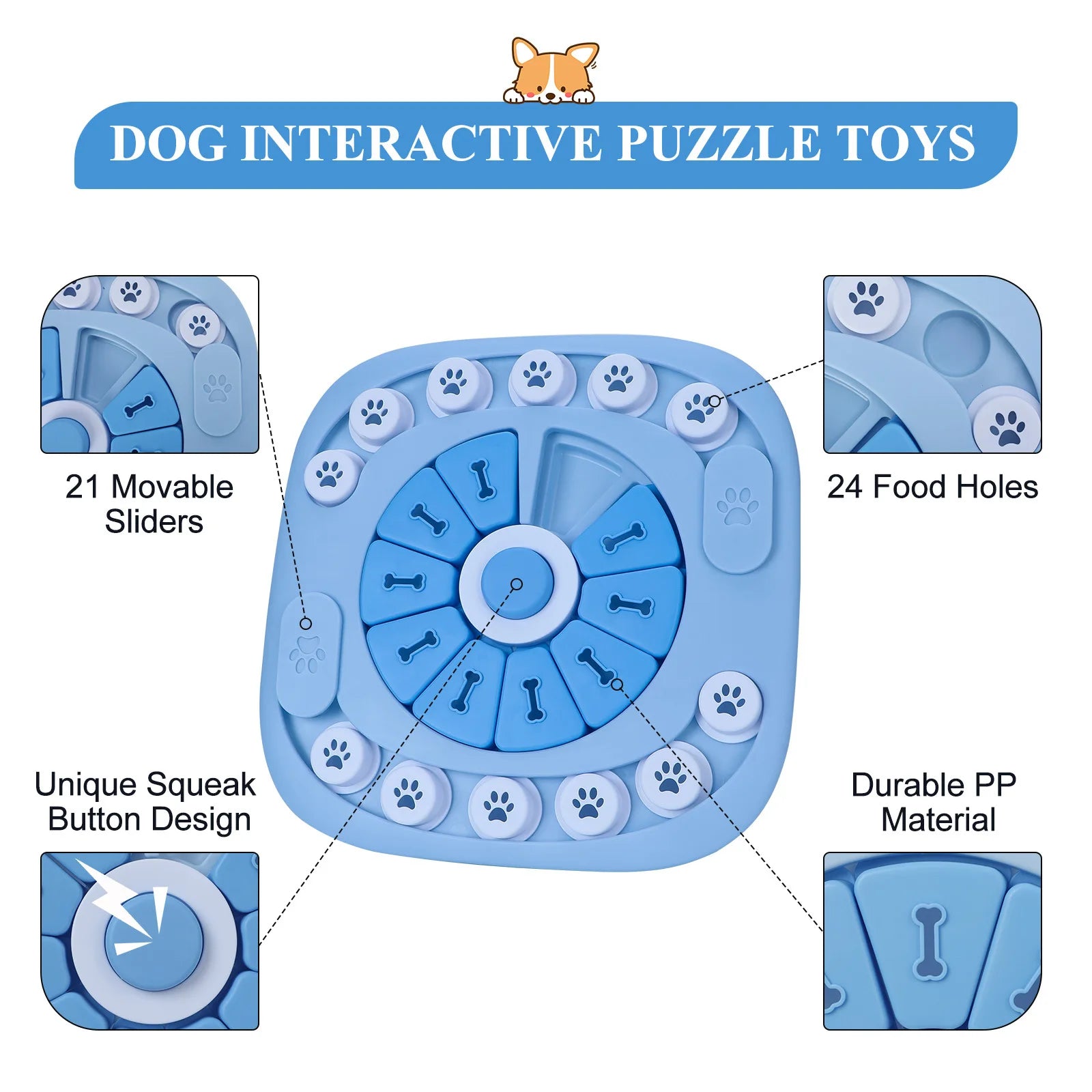 Dog Puzzle Toy – IQ Training Slow Feeder with Squeak Button