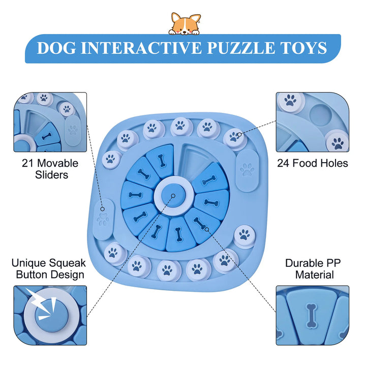 Dog Puzzle Toy – IQ Training Slow Feeder with Squeak Button
