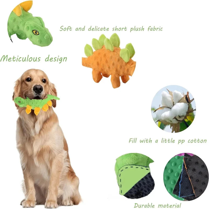 Squeaky Plush Dinosaur Dog Toy – Stuffing-Free Interactive Chew Toy
