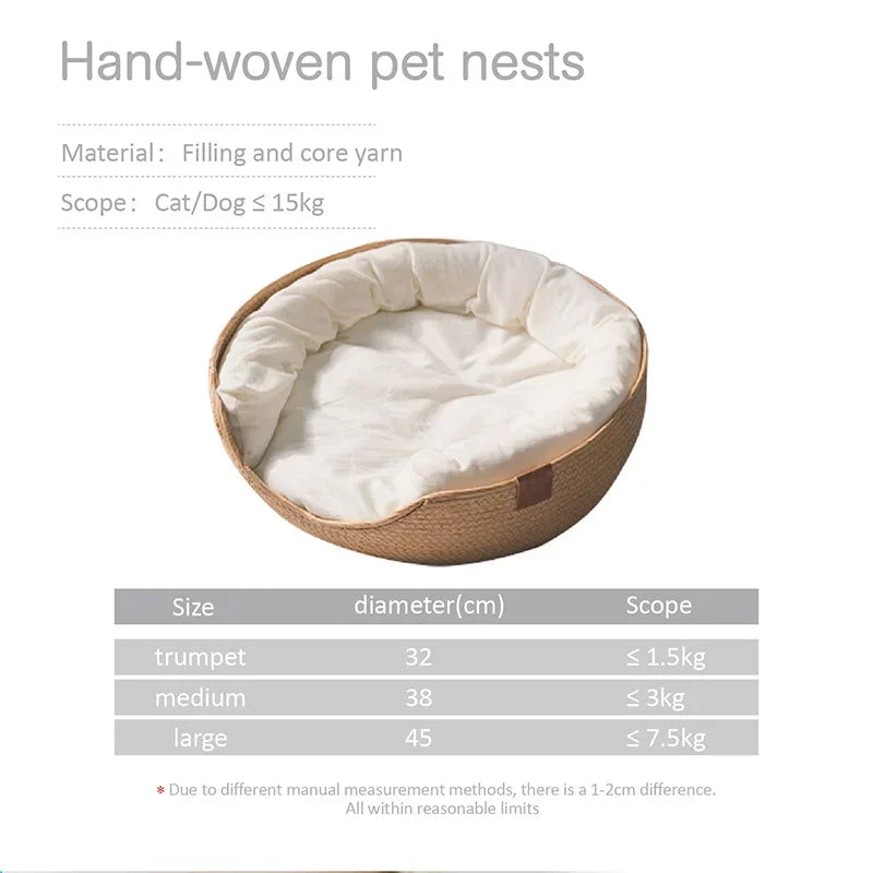 Handwoven Bamboo Pet Bed – Breathable with Waterproof Cushion