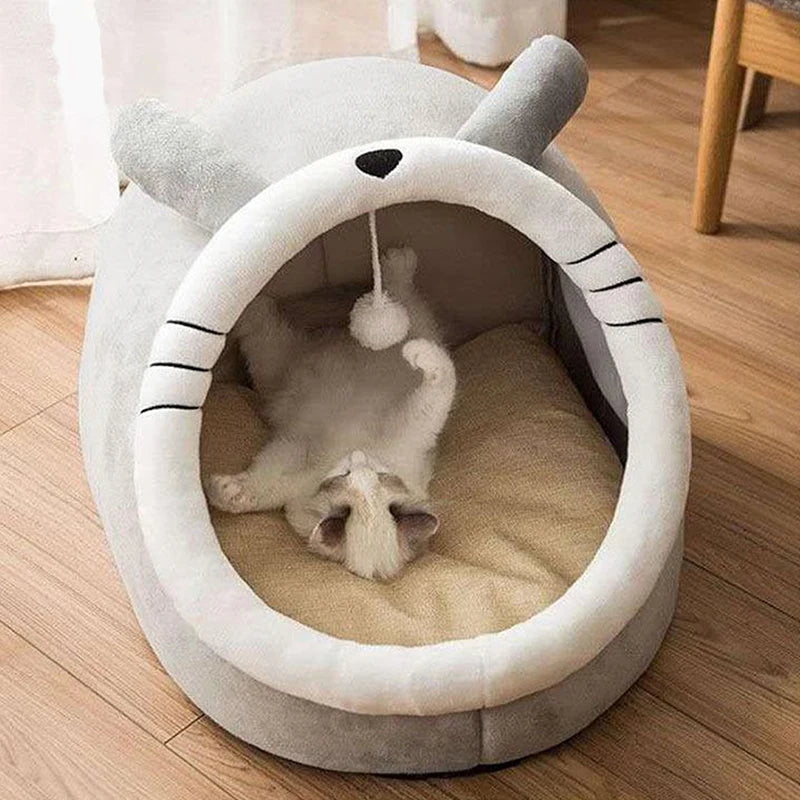 Cartoon Cat Cave Bed – Foldable & Washable with Animal Ears