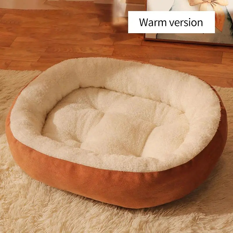 Oval Plush Pet Bed – Raised Rim & Anti-Slip