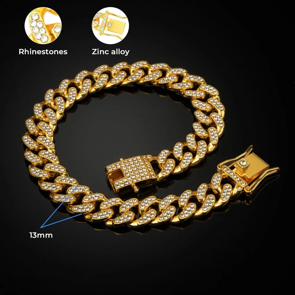 Rhinestone Dog Collar – Gold Plated & Secure Clasp