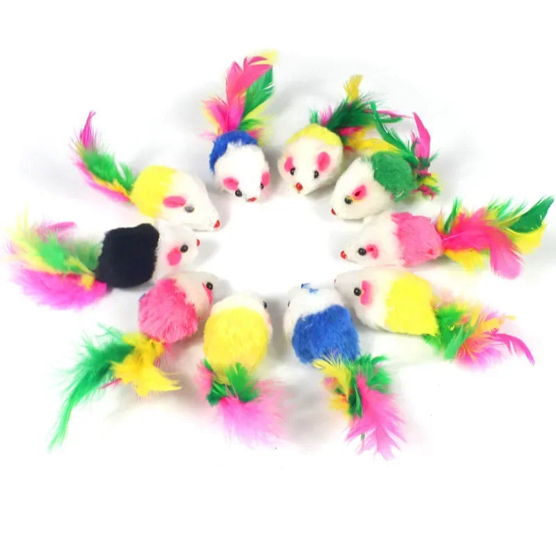 Rabbit Fur Cat Toy – Realistic Mouse with Rainbow Tail
