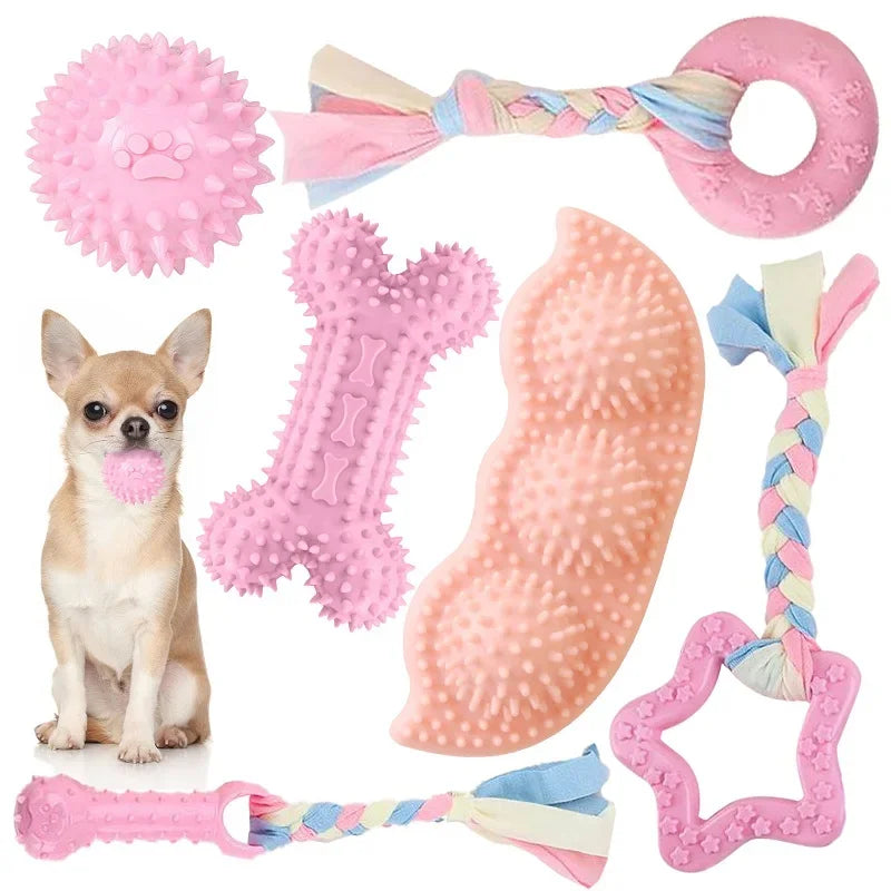 Pink Dog Chew Toy Set – 3-Pack with Teeth Cleaning