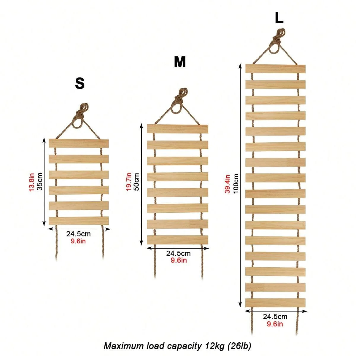Natural Wood Cat Ladder – Wall Mounted with Sisal Rope