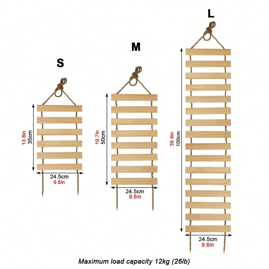 Natural Wood Cat Ladder – Wall Mounted with Sisal Rope
