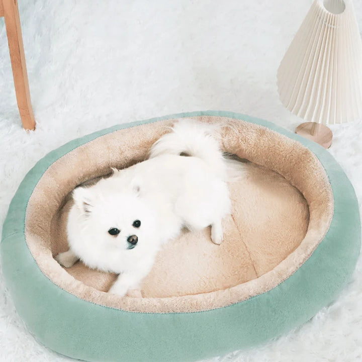 Oval Plush Pet Bed – Raised Rim & Anti-Slip