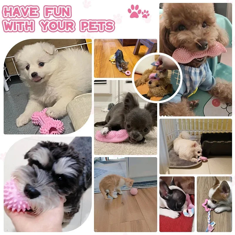 Pink Dog Chew Toy Set – 3-Pack with Teeth Cleaning