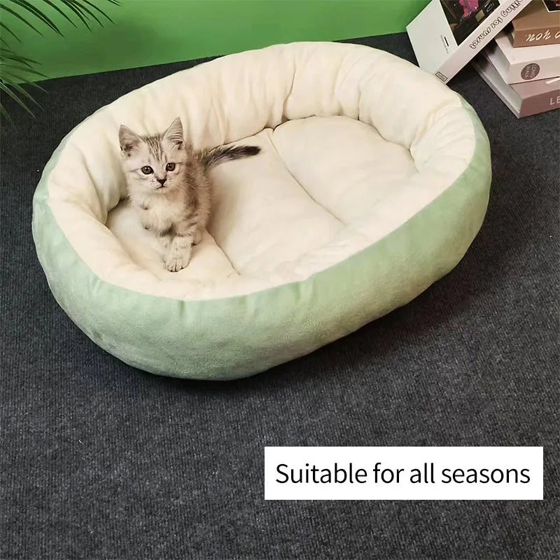 Oval Plush Pet Bed – Raised Rim & Anti-Slip