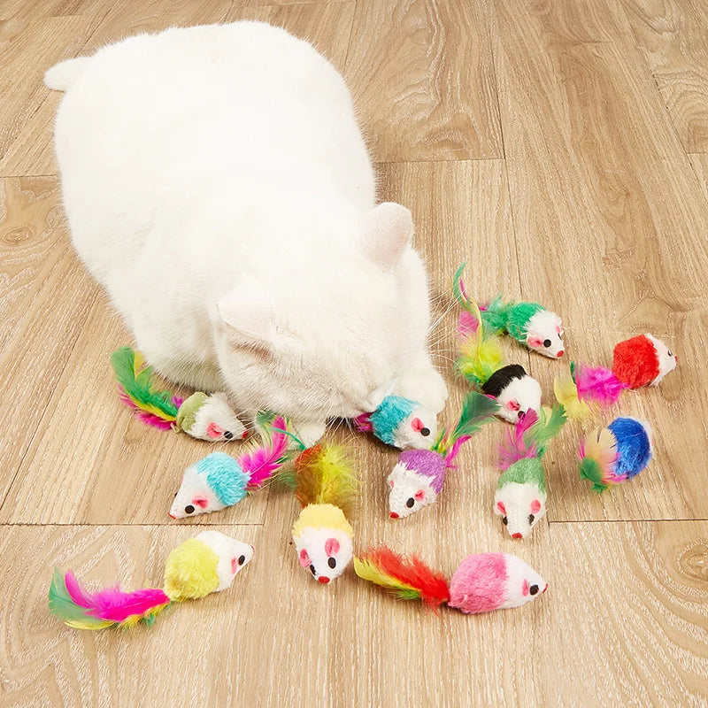 Rabbit Fur Cat Toy – Realistic Mouse with Rainbow Tail