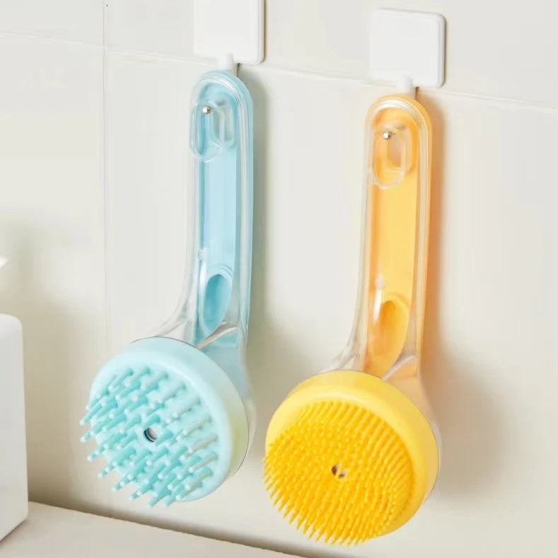Long Handle Pet Bath Brush – Shampoo Dispenser & Silicone